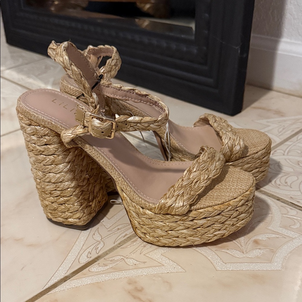 Forever 21 Natural Woven Platform Heels